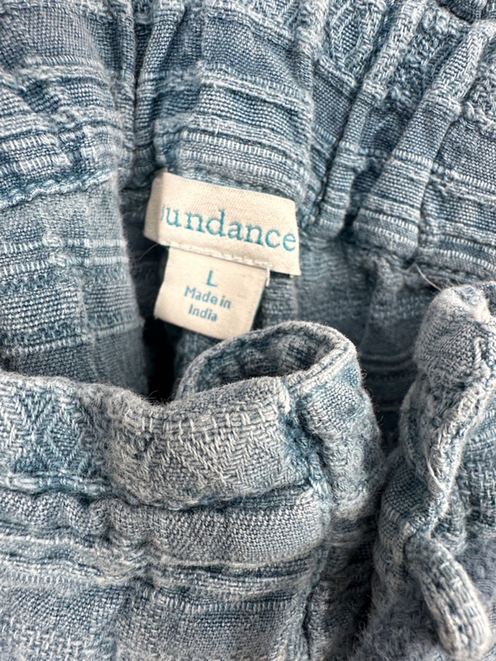 Sundance Coastline Boho Textured Blue Drawstring Button Front Pants - Picture 4 of 5